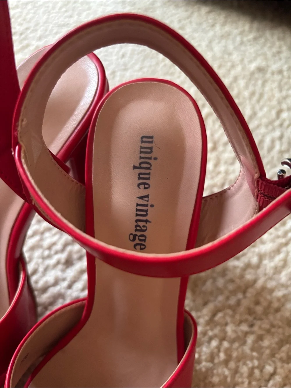 Unique Vintage Red Platform Sandals with Crisscross Straps and Ankle Buckle